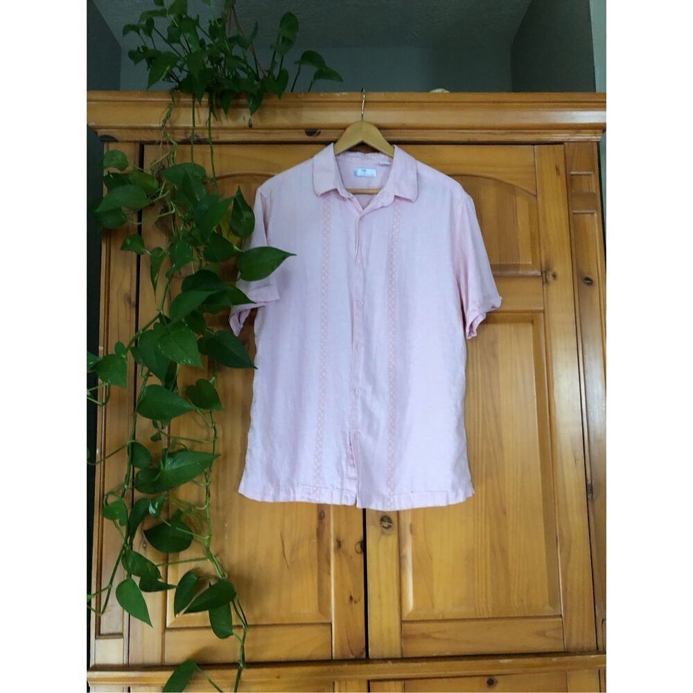 Café Luna Linen Blend Mens Button Down Shirt Size M